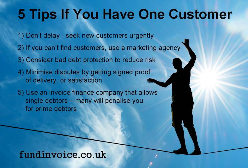 Infographic setting out our top 5 tips for your business, if you have a single debtor situation and only have one customer.