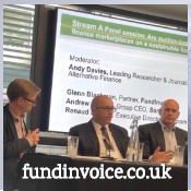 Glenn Blackman of FundInvoice during a panel discussion at the Alternative & Receivables Finance Forum 2019