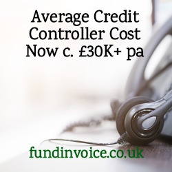 Average cost and annual salary of a UK credit controller.