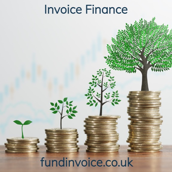 Invoice finance quote represented by plants growing on piles of coins