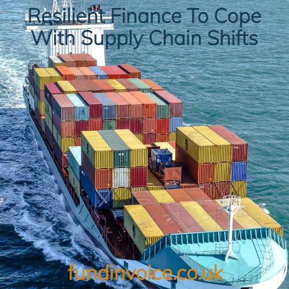 Shipment for supply chain moving from JIT to stock holding using resilient finance.